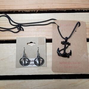 Black Anchor Necklace and Matching Earrings - NEW